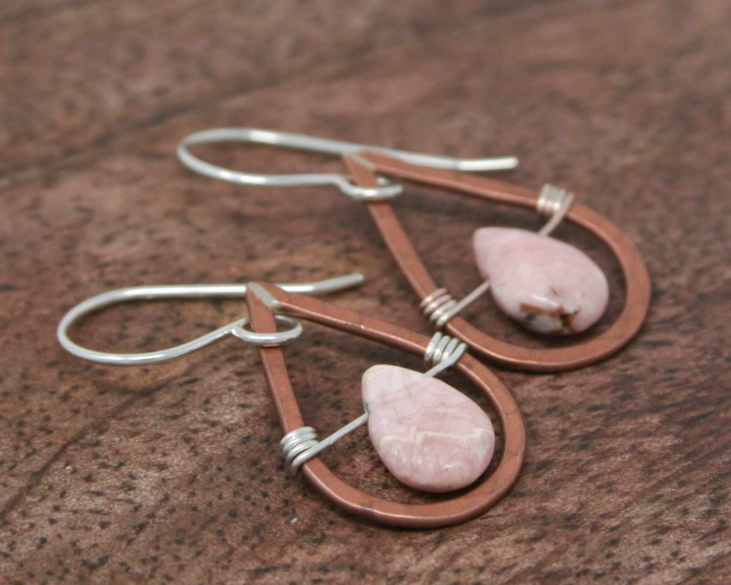Whimsy drops copper small earrings with gemstone drop [made to order]
