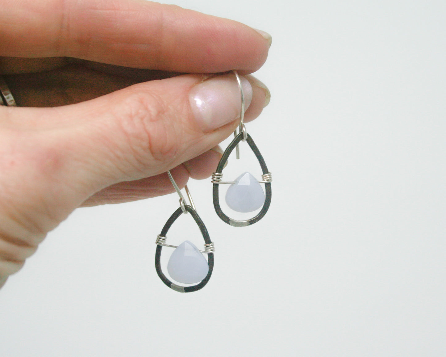 Whimsy drops dark patina small earrings with gemstone drop [made to order]