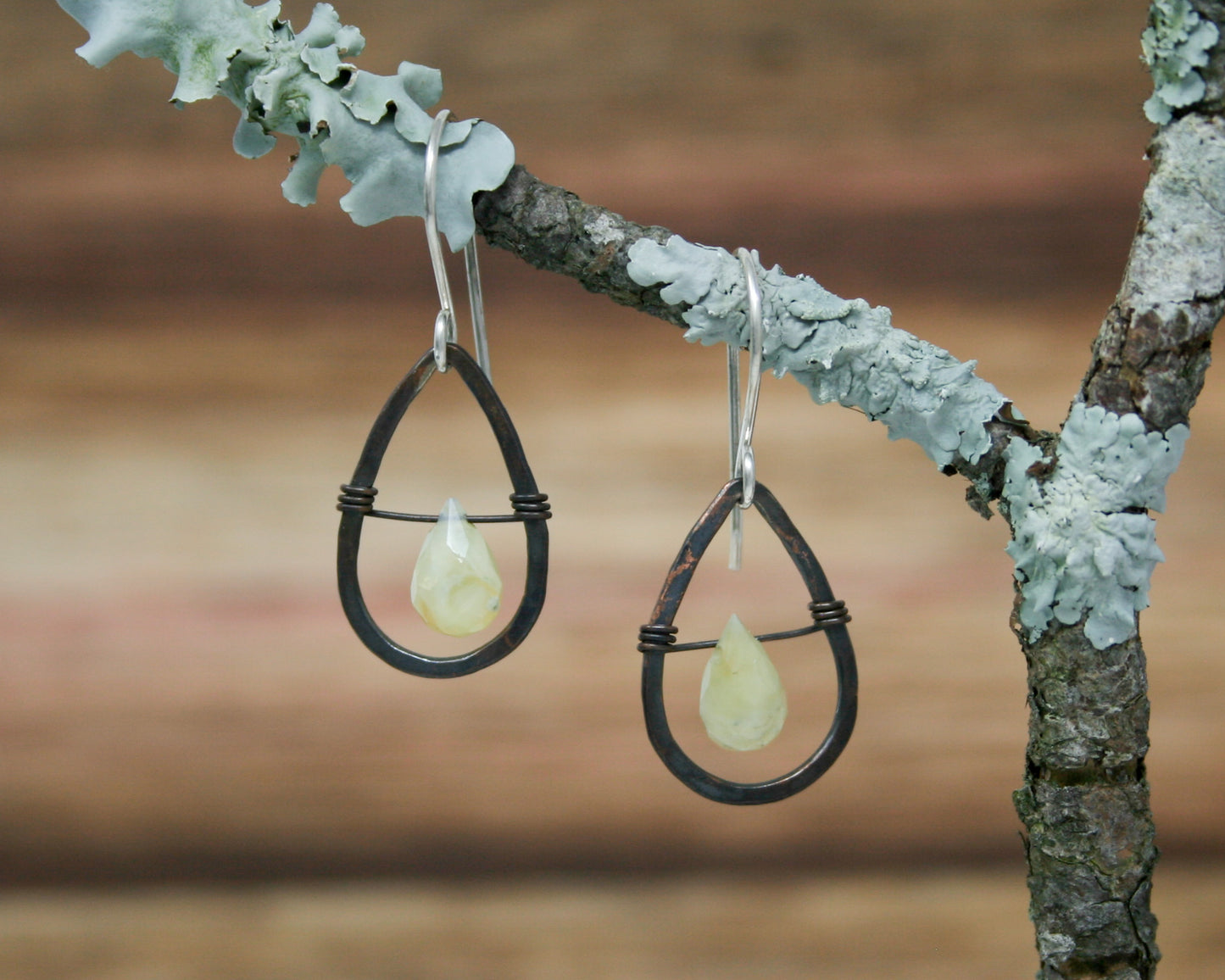 Whimsy drops dark patina small earrings with gemstone drop [made to order]