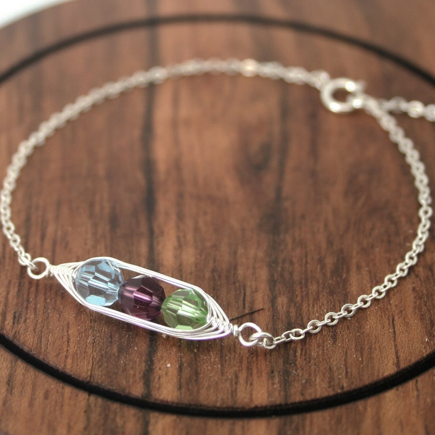 Birthstone pea pod bracelet with crystals [made to order]