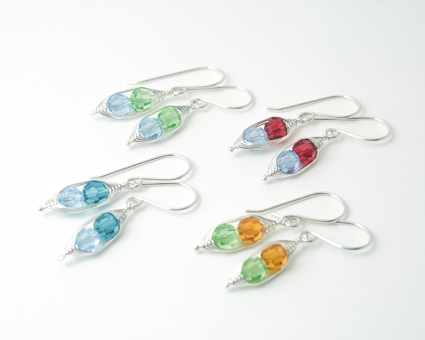 Birthstone Pea pod earrings with Crystals [made to order]