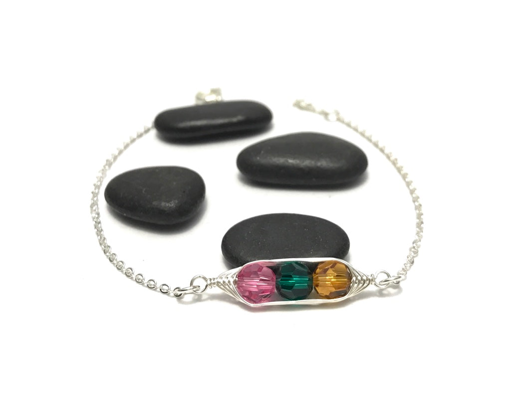 Birthstone pea pod bracelet with crystals [made to order]