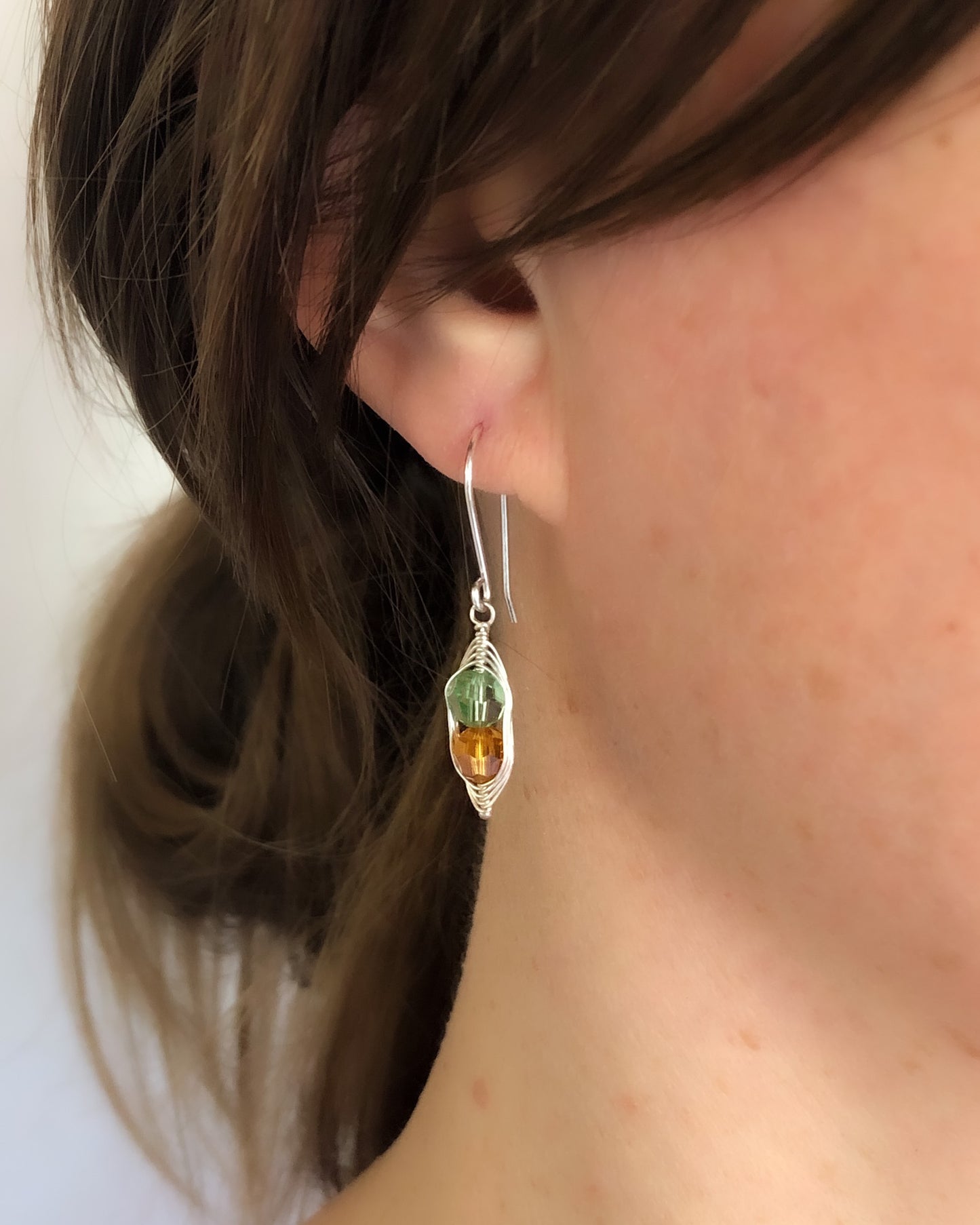 Birthstone Pea pod earrings with Crystals [made to order]