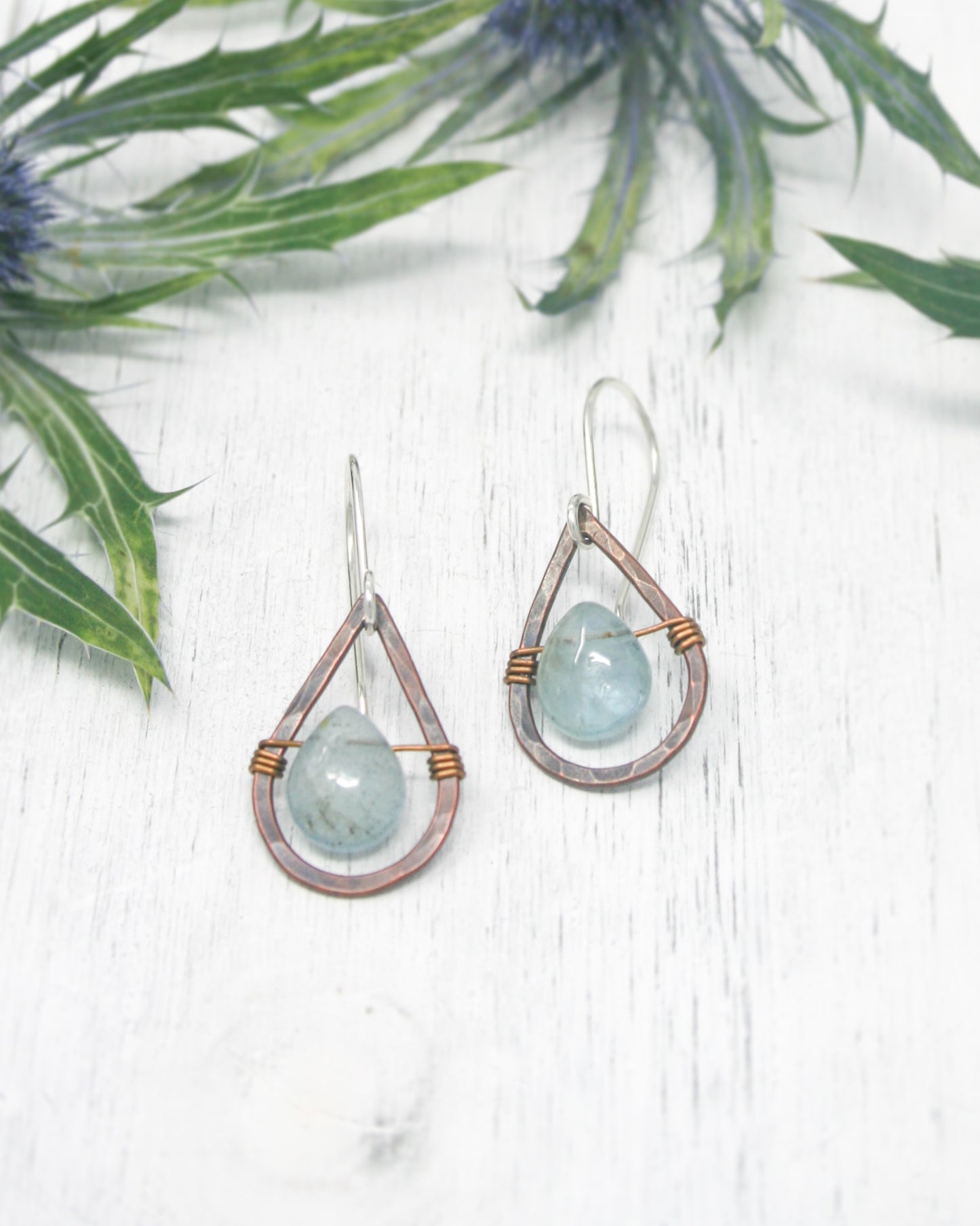 Whimsy drops dark patina small earrings with gemstone drop [made to order]