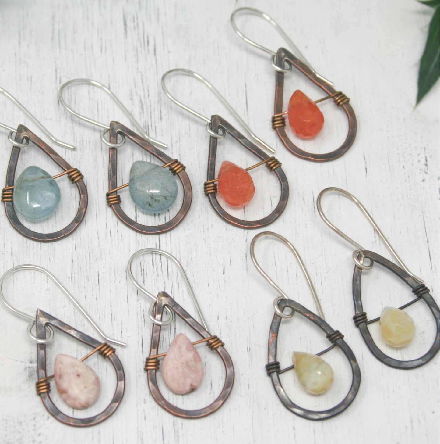 Whimsy drops dark patina small earrings with gemstone drop [made to order]